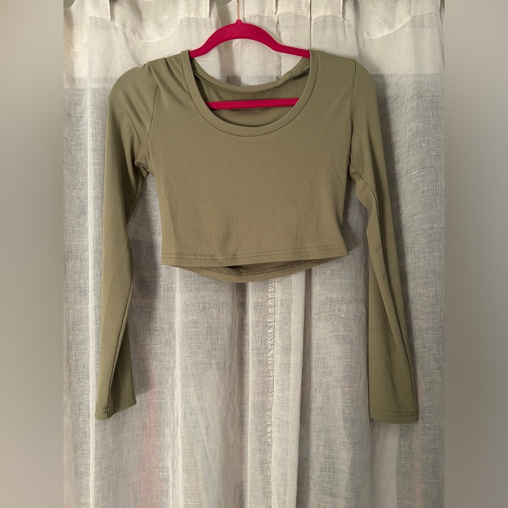Shein army green long sleeve crop top
